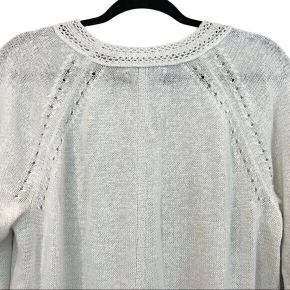 Ann Taylor Loft White Open Knit Sweater XL Pullover Lightweight 3/4 Sleeve - Picture 4 of 8